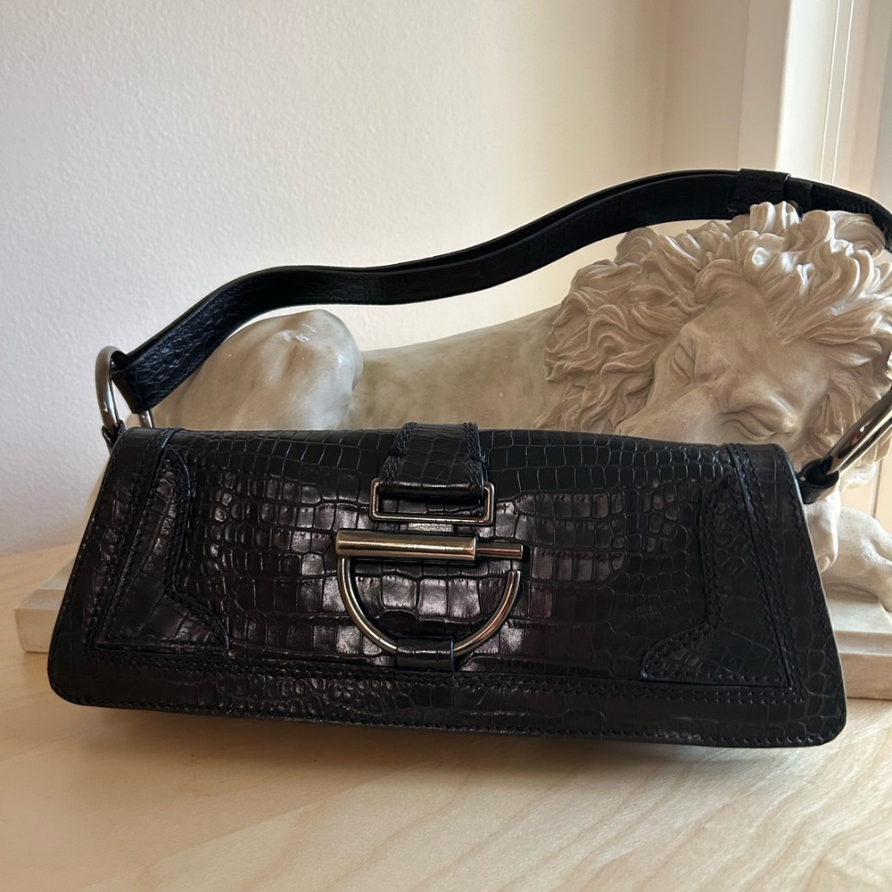 Nicoli Y2K IlBlack Crocodile-Embossed Leather Italian Brand